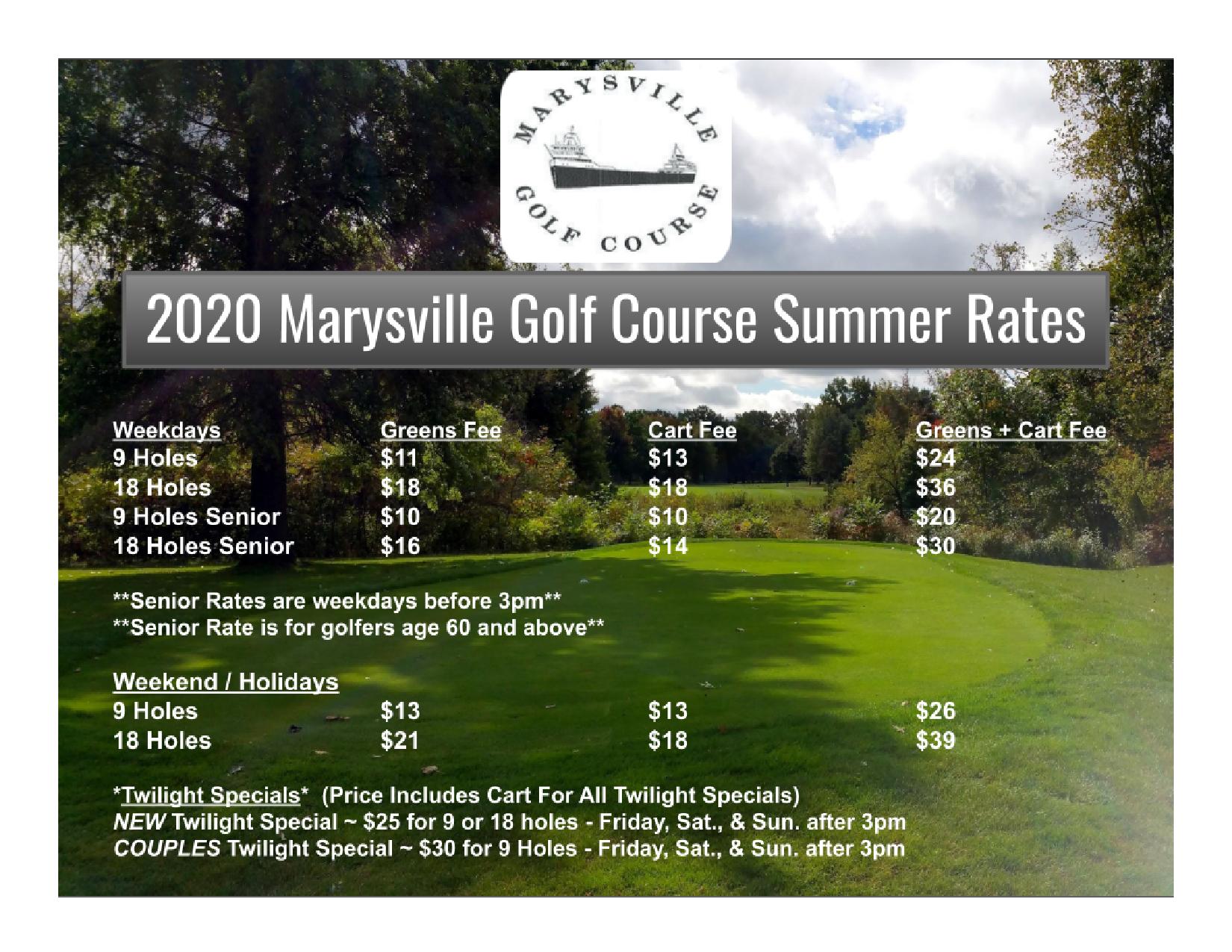 Rates Marysville Golf Course